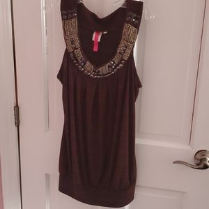 Embellished dark brown tank top
